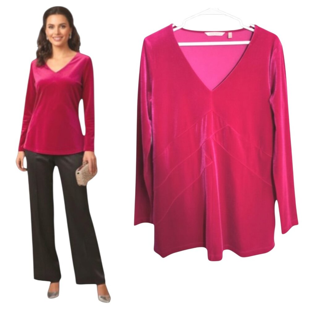 Soft Surroundings Tunic Top Women's Sz S Pink Velvety Long Sleeve V Neck Popover